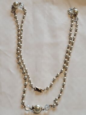 Vtg Coro Faux Pearl and Crystal Beaded Necklace 40" - Elegant